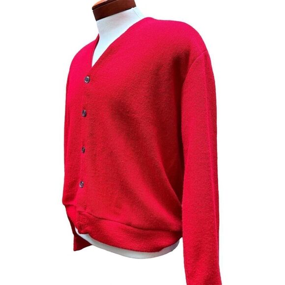 Vintage 70s The Fox Collection XL Lipstick Red Cardigan Sweater Mr. Rogers - Picture 4 of 9